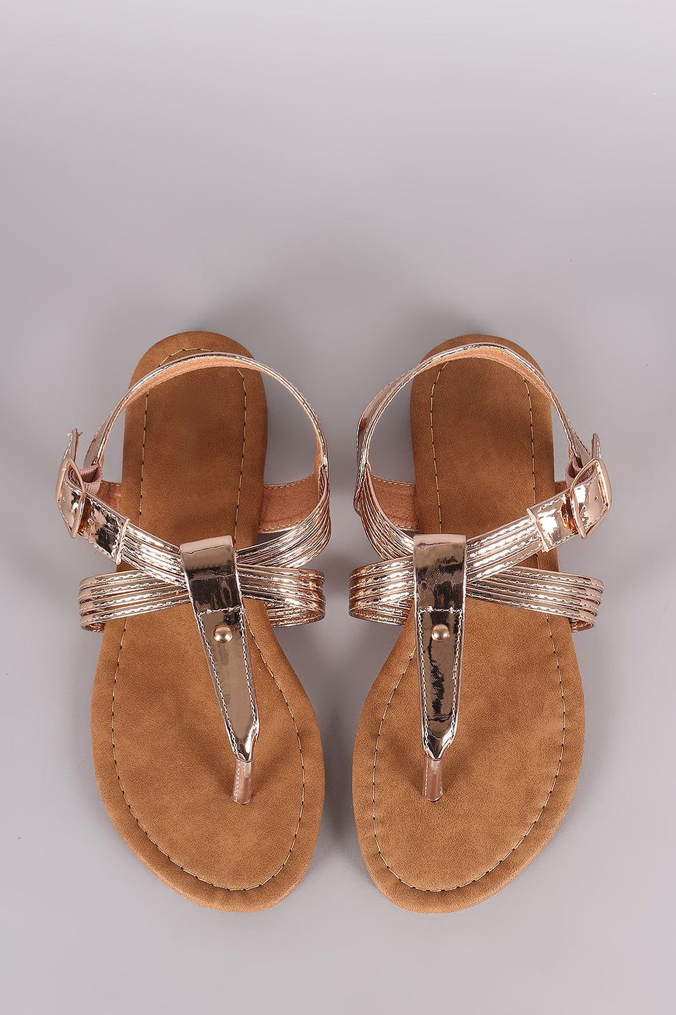 Metallic Strappy Crisscross Slingback Thong Flat Sandal