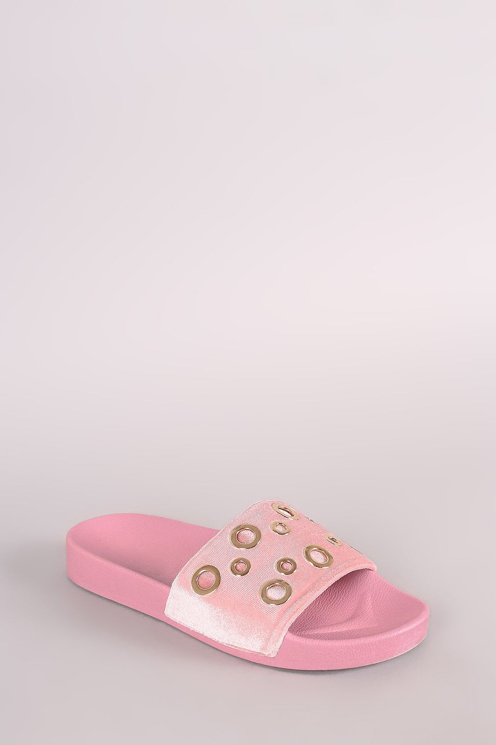 Velvet Grommet Embellished Slide Sandal