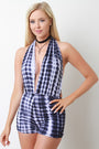 Tie Dye Plunging Halter Neck Romper