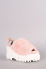 Wild Diva Lounge Faux Fur Lug Sole Slingback Platform Wedge