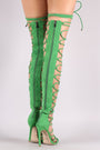 Suede Strappy Open Toe Lace Up Stiletto Over-The-Knee Boots