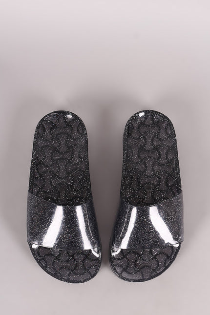 Wild Diva Lounge Glitter Jelly Open Toe Slide Sandal
