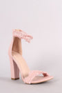 Shoe Republic LA Frayed Denim Ankle Strap Chunky Heel