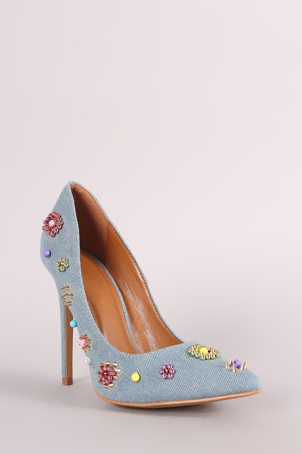 Shoe Republic LA Denim Beadwork Pointy Toe Pump