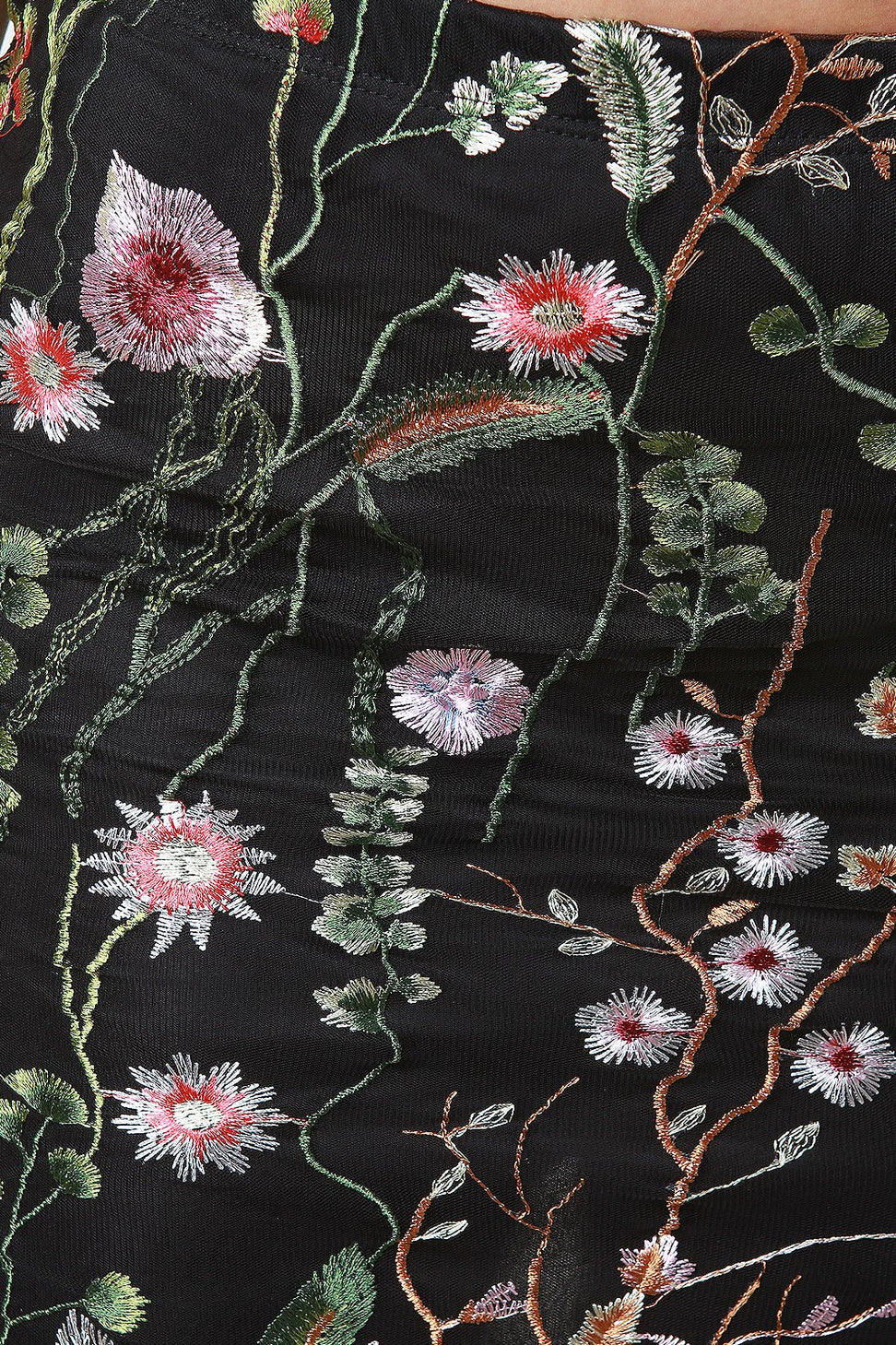 Embroidered Floral Mesh Mini Skirt