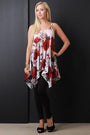 Semi-Sheer Floral Mesh Handkerchief Hem Top