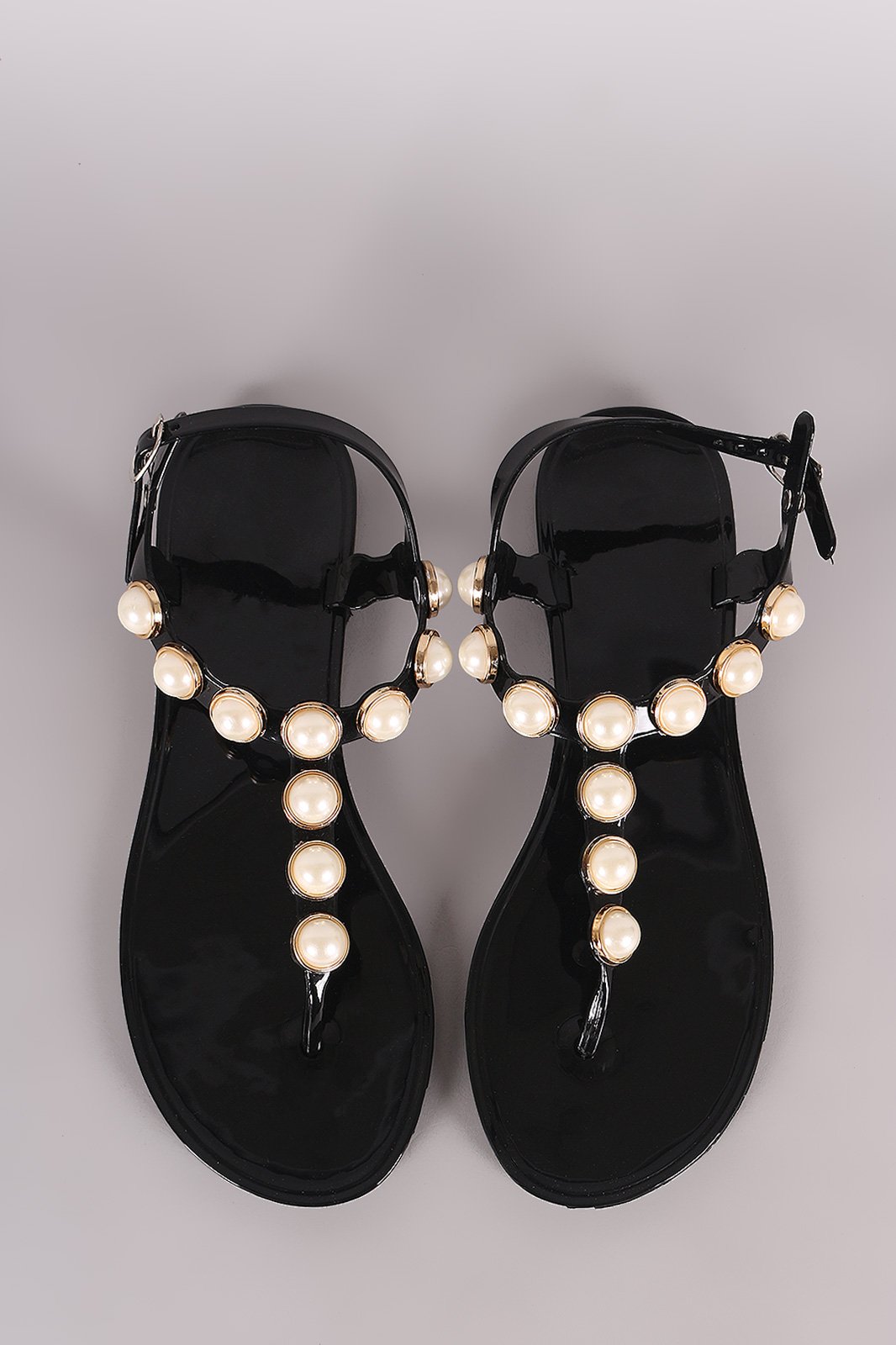 Faux Pearl Embellished T-Strap Thong Flat Sandal - NoveltyOne