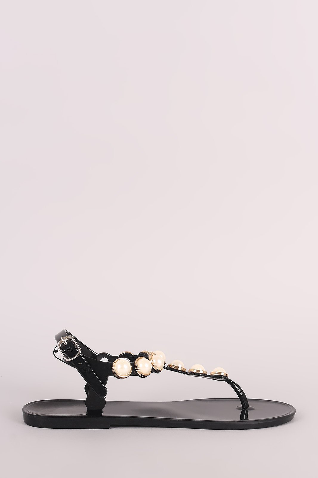 Faux Pearl Embellished T-Strap Thong Flat Sandal - NoveltyOne