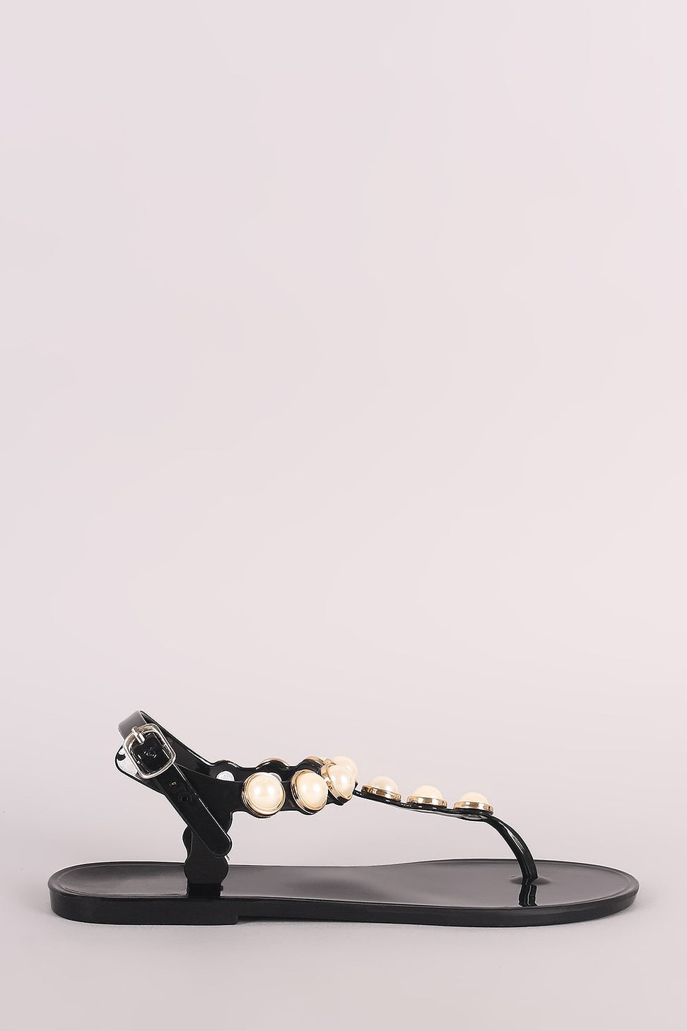 Faux Pearl Embellished T-Strap Thong Flat Sandal - NoveltyOne