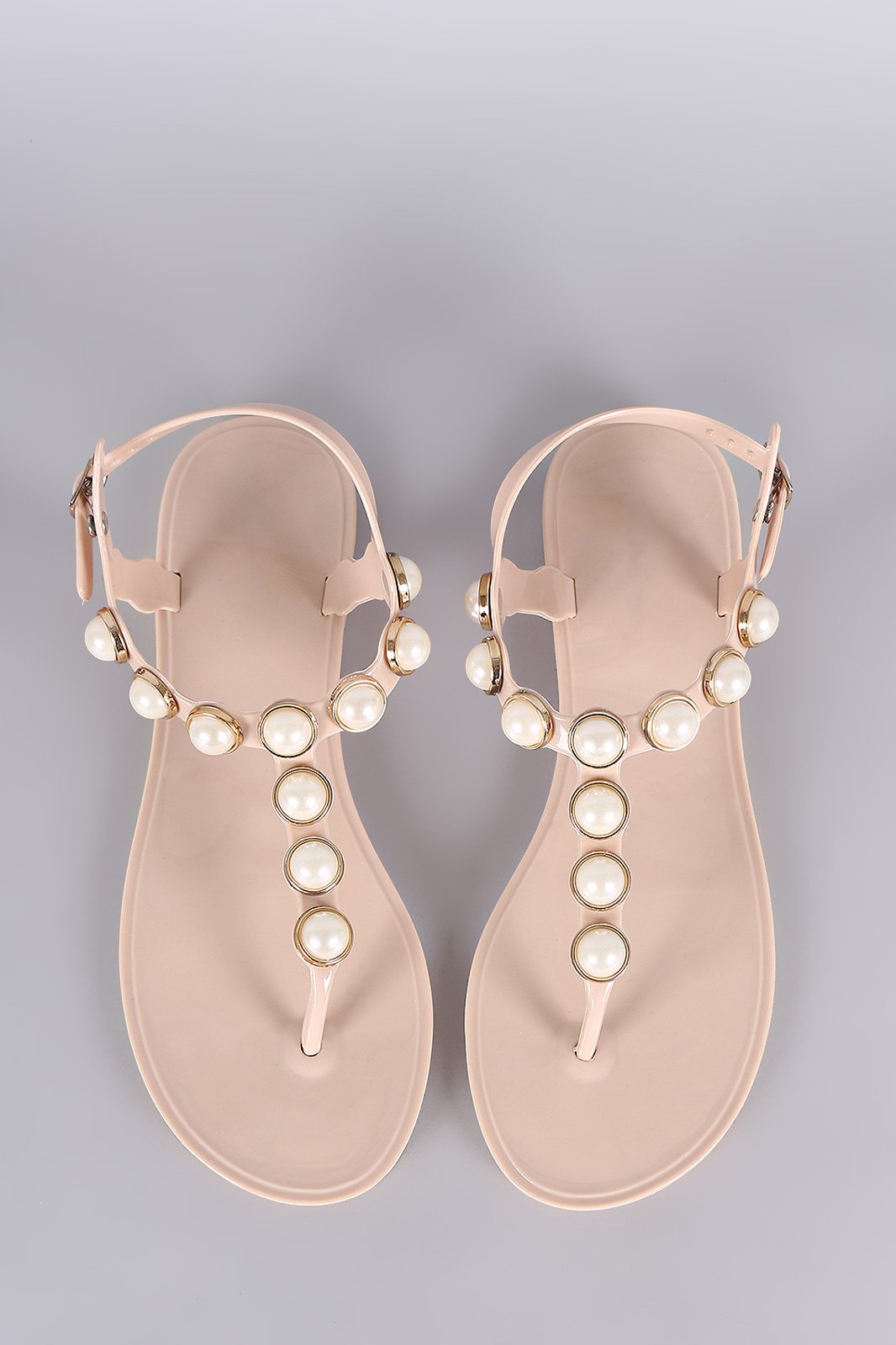 Faux Pearl Embellished T-Strap Thong Flat Sandal - NoveltyOne