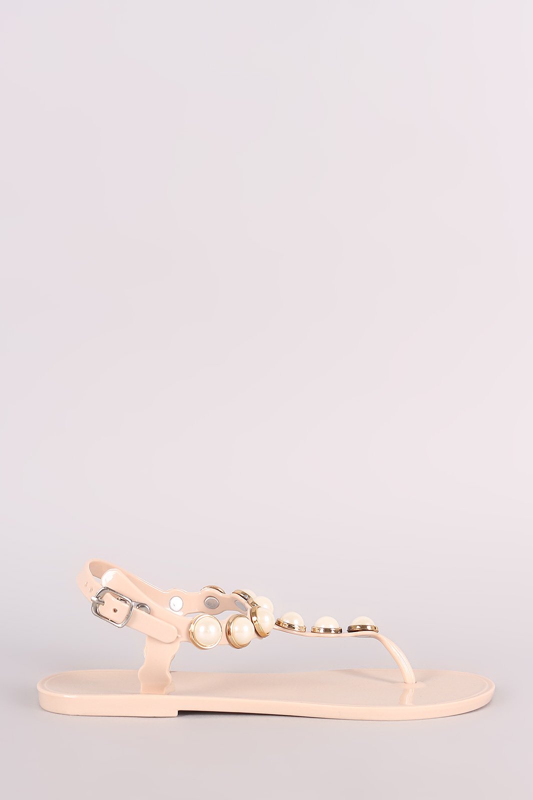Faux Pearl Embellished T-Strap Thong Flat Sandal - NoveltyOne