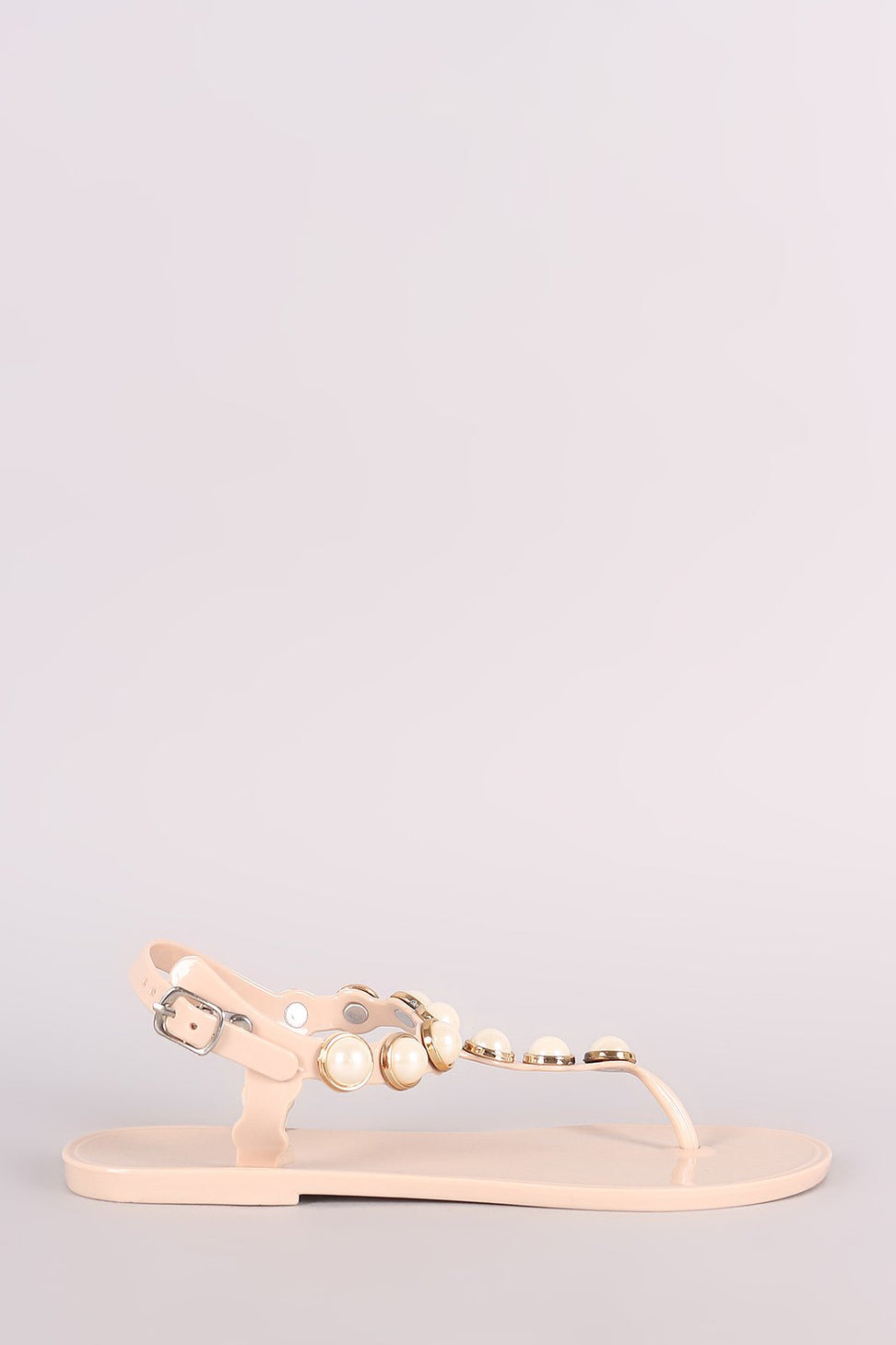 Faux Pearl Embellished T-Strap Thong Flat Sandal - NoveltyOne