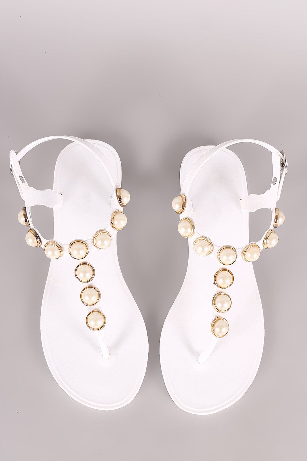 Faux Pearl Embellished T-Strap Thong Flat Sandal - NoveltyOne