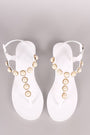 Faux Pearl Embellished T-Strap Thong Flat Sandal - NoveltyOne