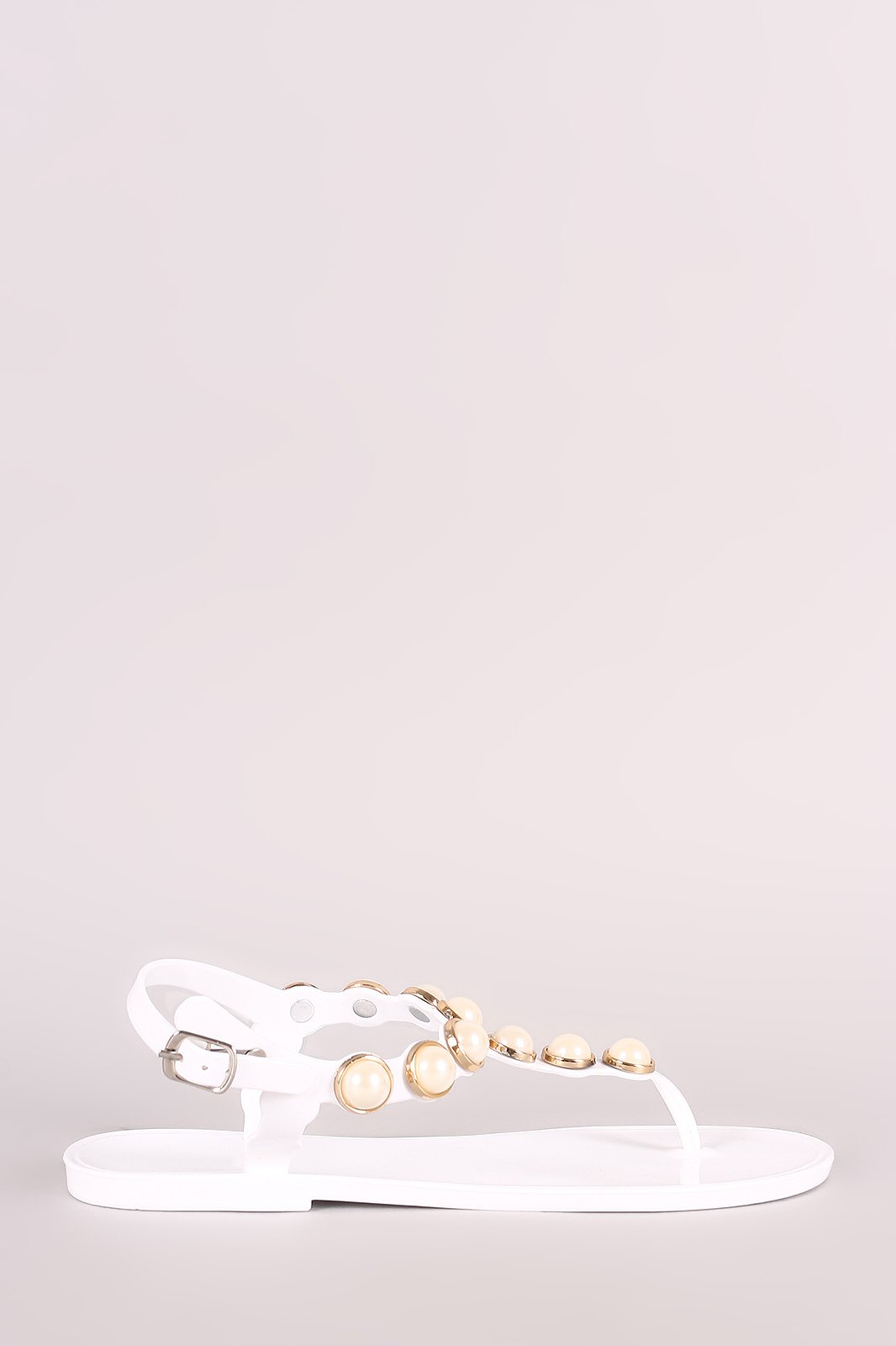Faux Pearl Embellished T-Strap Thong Flat Sandal - NoveltyOne