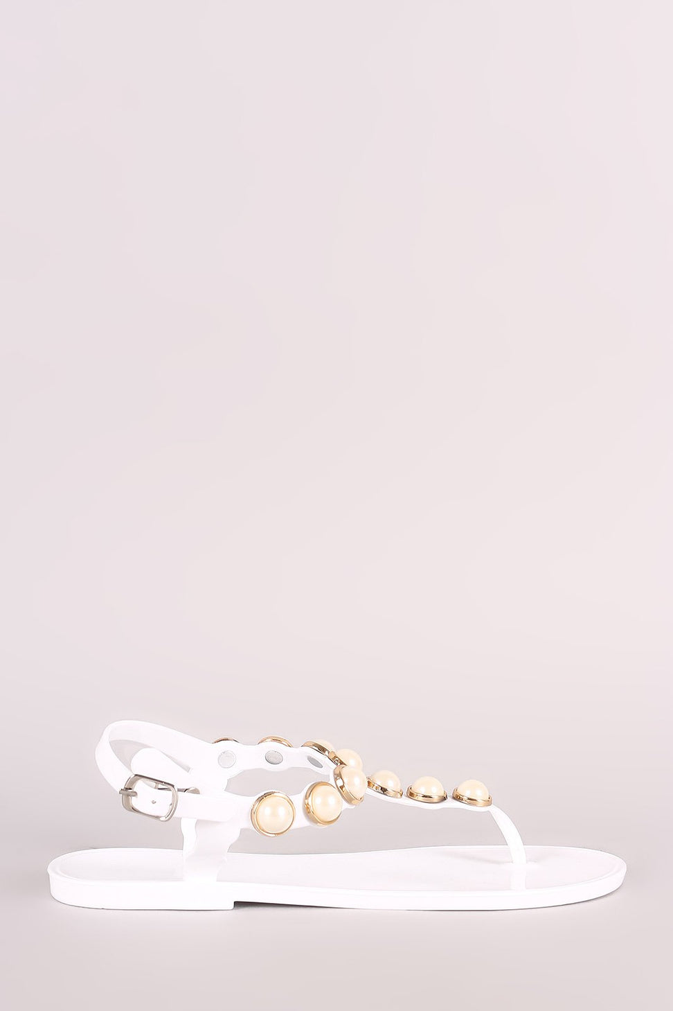 Faux Pearl Embellished T-Strap Thong Flat Sandal - NoveltyOne