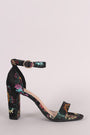 Floral Brocade Satin Ankle Strap Chunky Heel - NoveltyOne