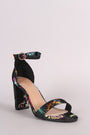 Floral Brocade Satin Ankle Strap Chunky Heel - NoveltyOne