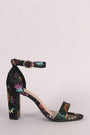 Floral Brocade Satin Ankle Strap Chunky Heel - NoveltyOne
