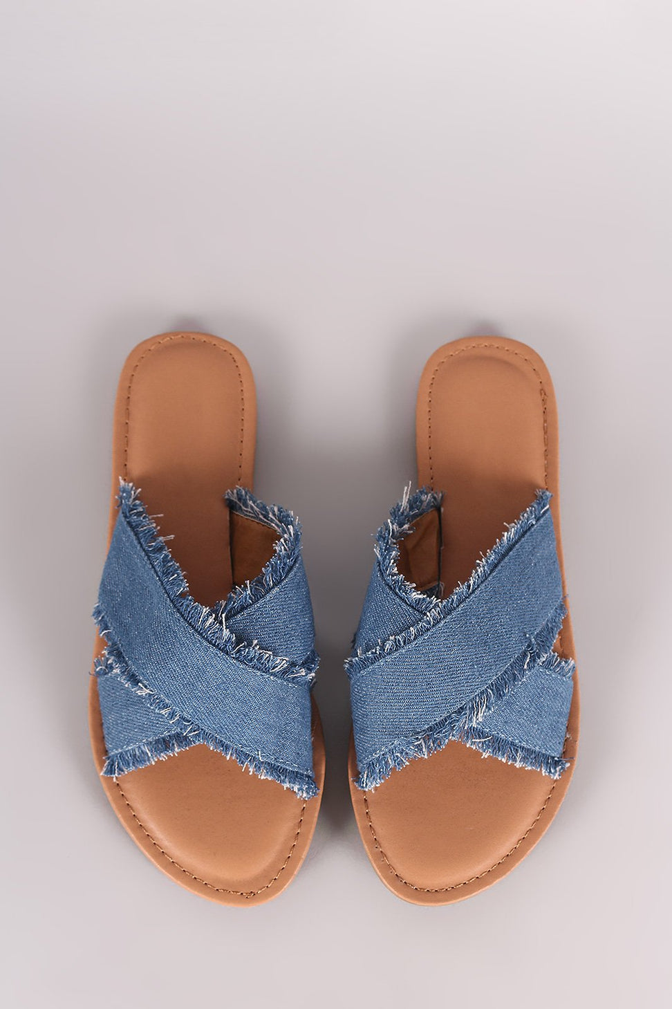 Crisscross Frayed Denim Slide Sandal