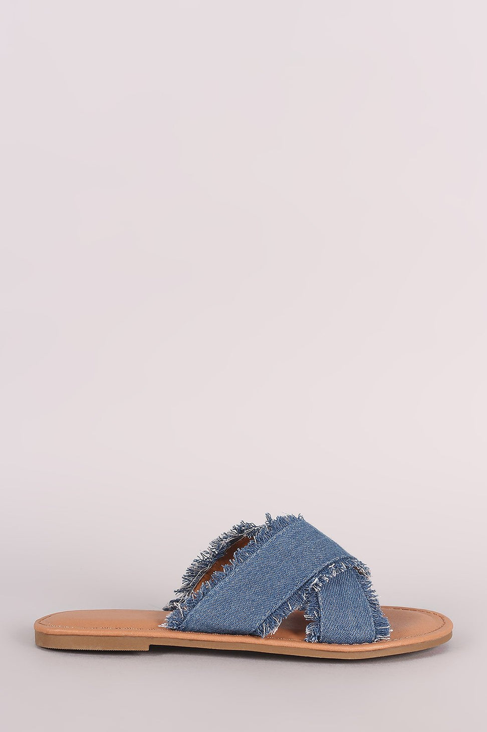 Crisscross Frayed Denim Slide Sandal