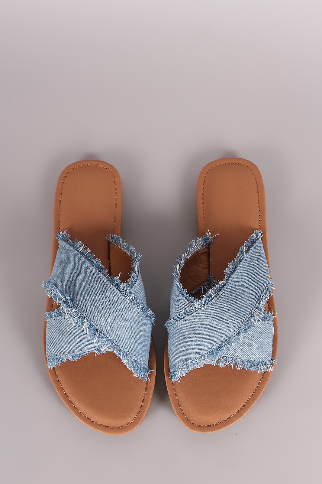 Crisscross Frayed Denim Slide Sandal