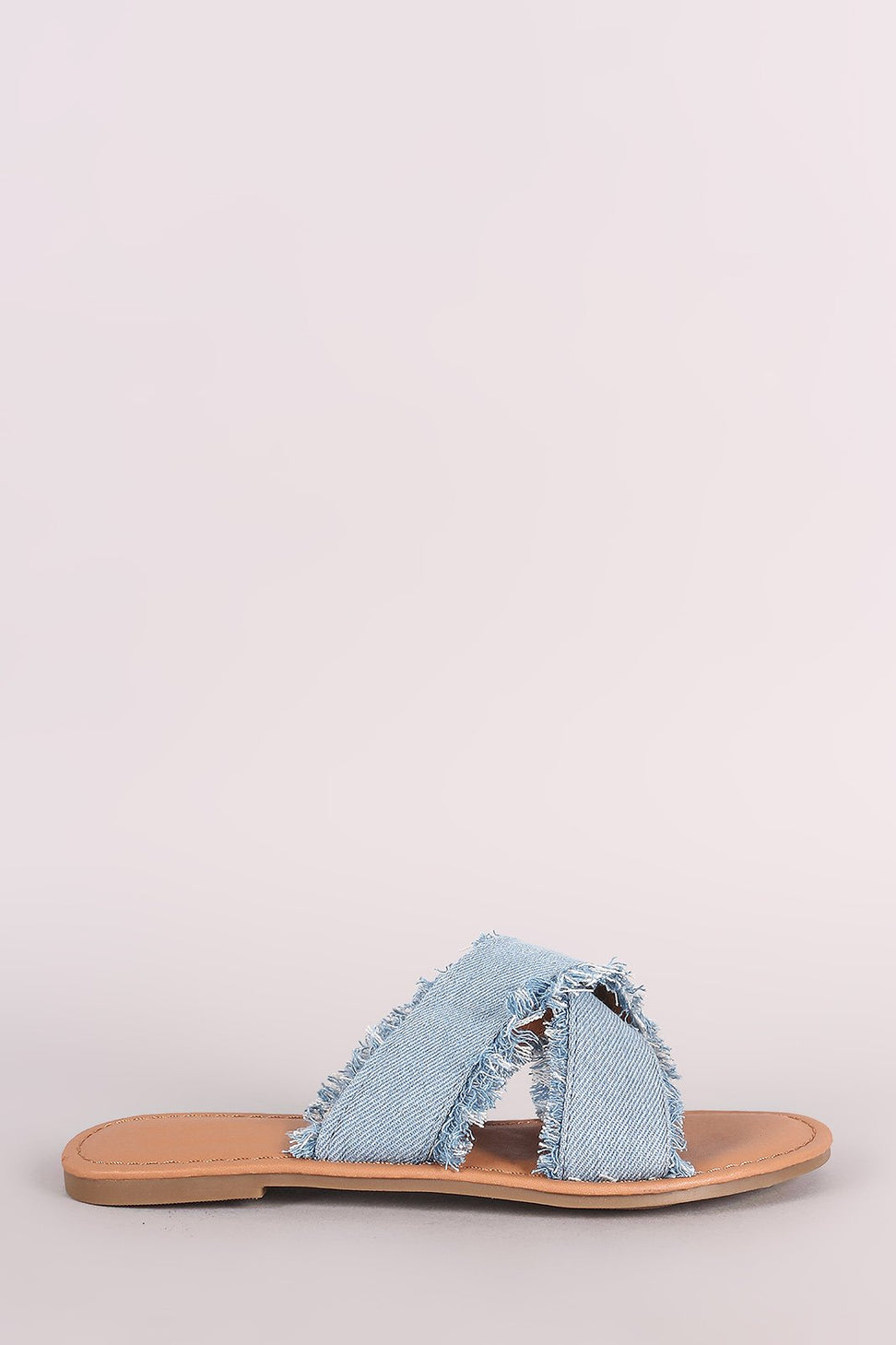 Crisscross Frayed Denim Slide Sandal