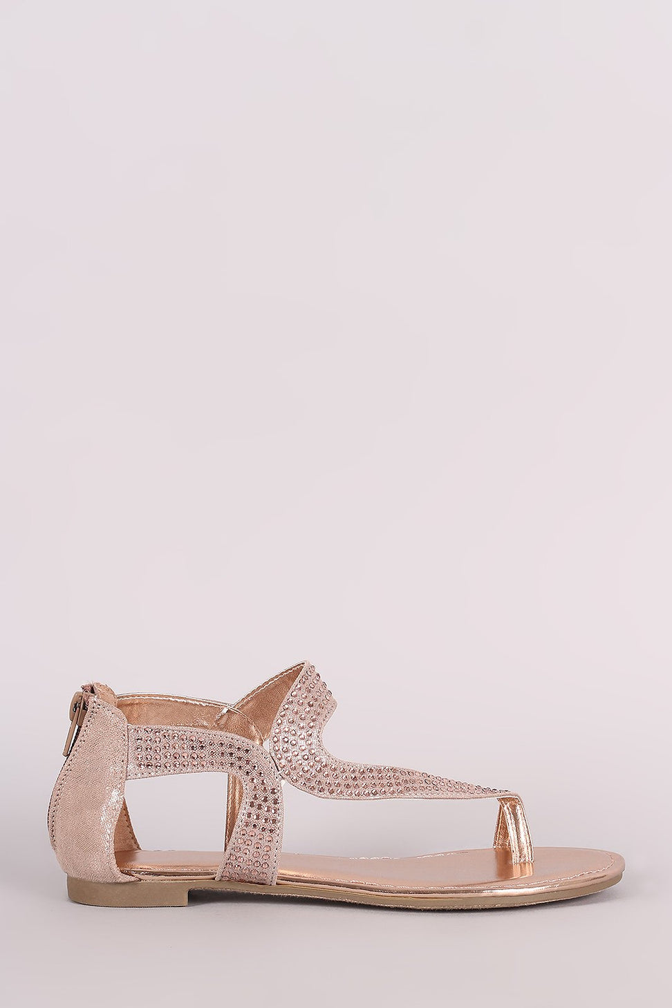 Bamboo Metallic Rhinestone Toe Ring Asymmetrical Flat Sandal