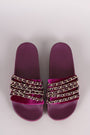 Bamboo Velvet Chain Embellished Open Toe Slide Sandal