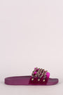 Bamboo Velvet Chain Embellished Open Toe Slide Sandal