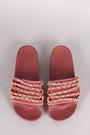 Bamboo Velvet Chain Embellished Open Toe Slide Sandal