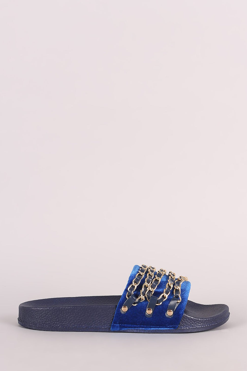 Bamboo Velvet Chain Embellished Open Toe Slide Sandal