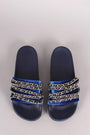 Bamboo Velvet Chain Embellished Open Toe Slide Sandal
