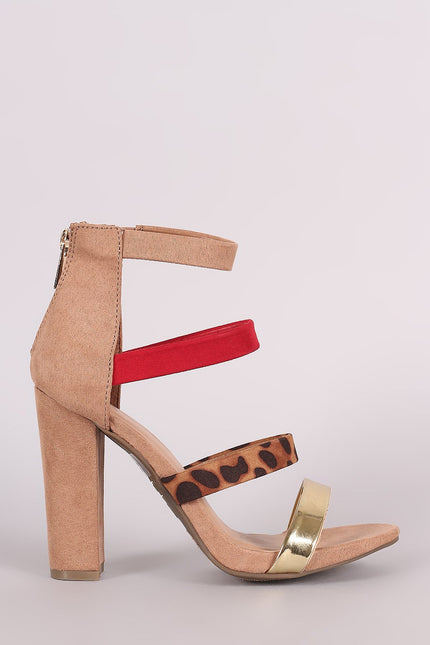 Bamboo Suede Strappy Leopard Open Toe Chunky Heel