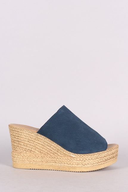 Bamboo Suede Espadrille Embossed Platform Mule Wedge