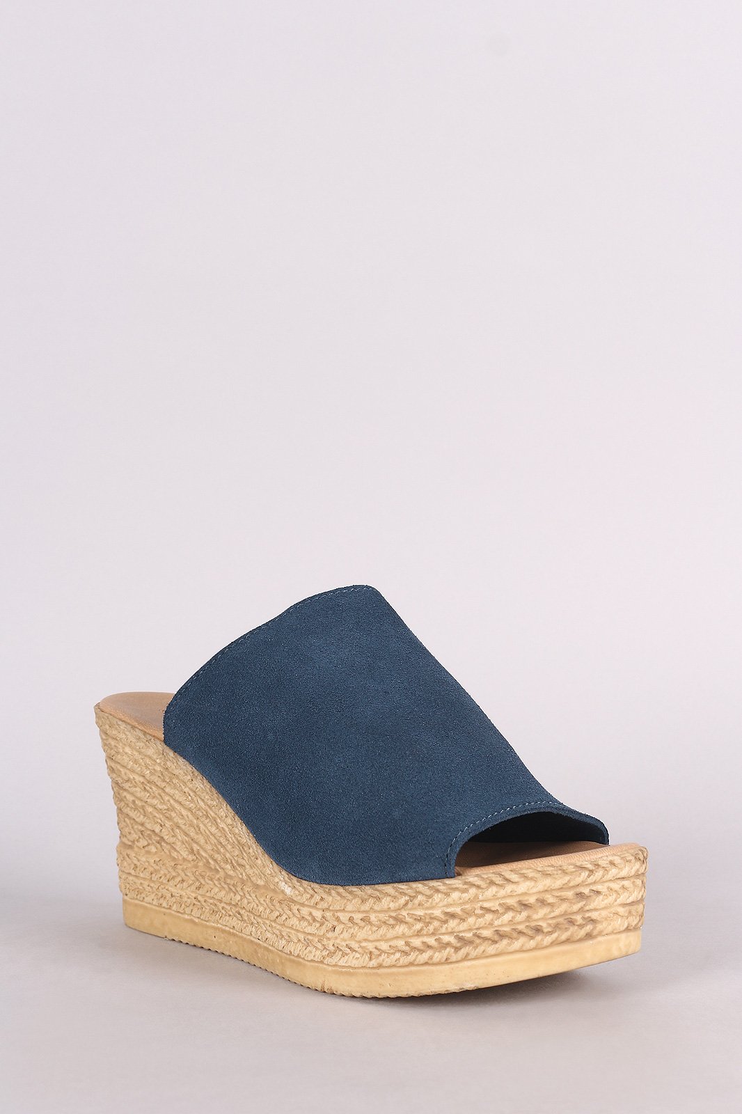 Bamboo Suede Espadrille Embossed Platform Mule Wedge