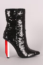 Sequin Pointy Toe Rectangle Light Bulb Heeled Boots