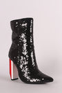 Sequin Pointy Toe Rectangle Light Bulb Heeled Boots