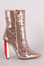 Sequin Pointy Toe Rectangle Light Bulb Heeled Boots