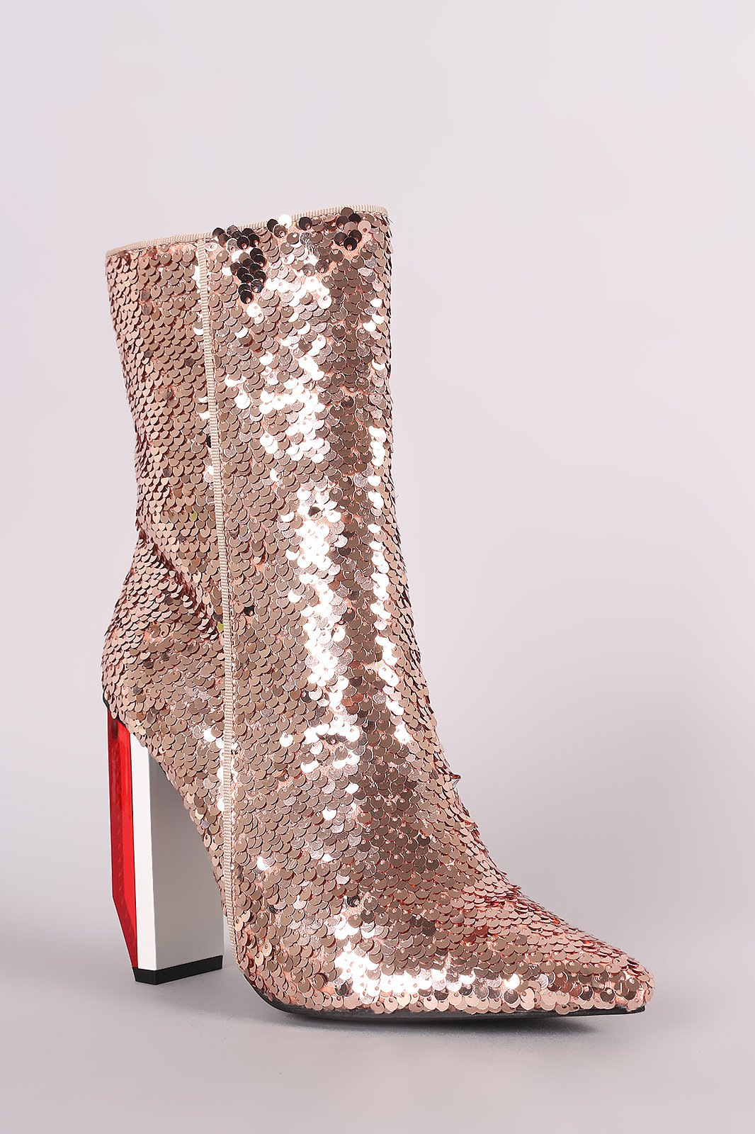 Sequin Pointy Toe Rectangle Light Bulb Heeled Boots