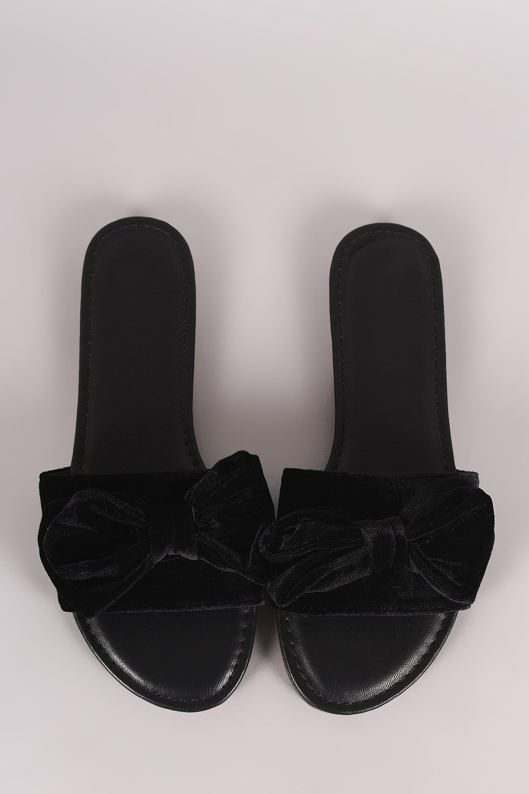 Bamboo Velvet Bow Open Toe Slide Sandal