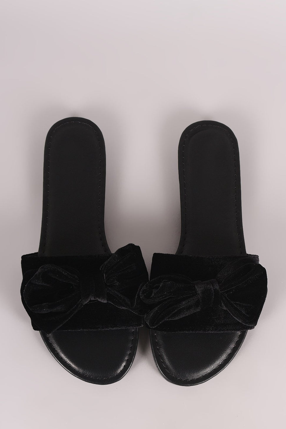 Bamboo Velvet Bow Open Toe Slide Sandal
