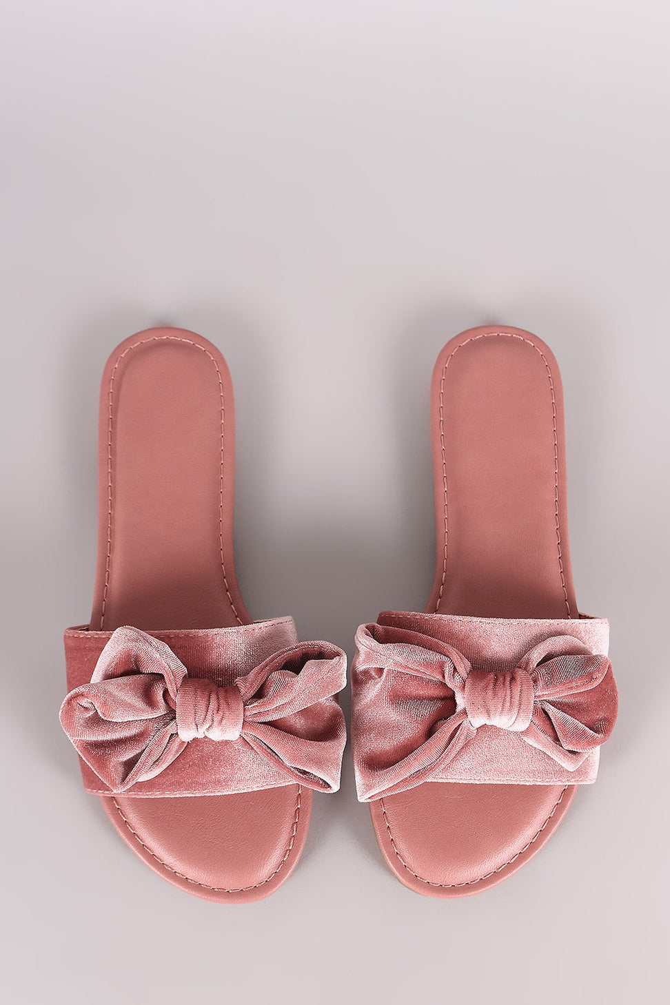 Bamboo Velvet Bow Open Toe Slide Sandal