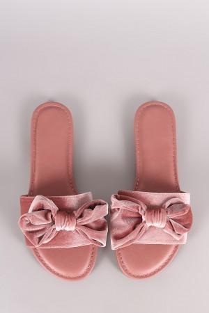 Bamboo Velvet Bow Open Toe Slide Sandal