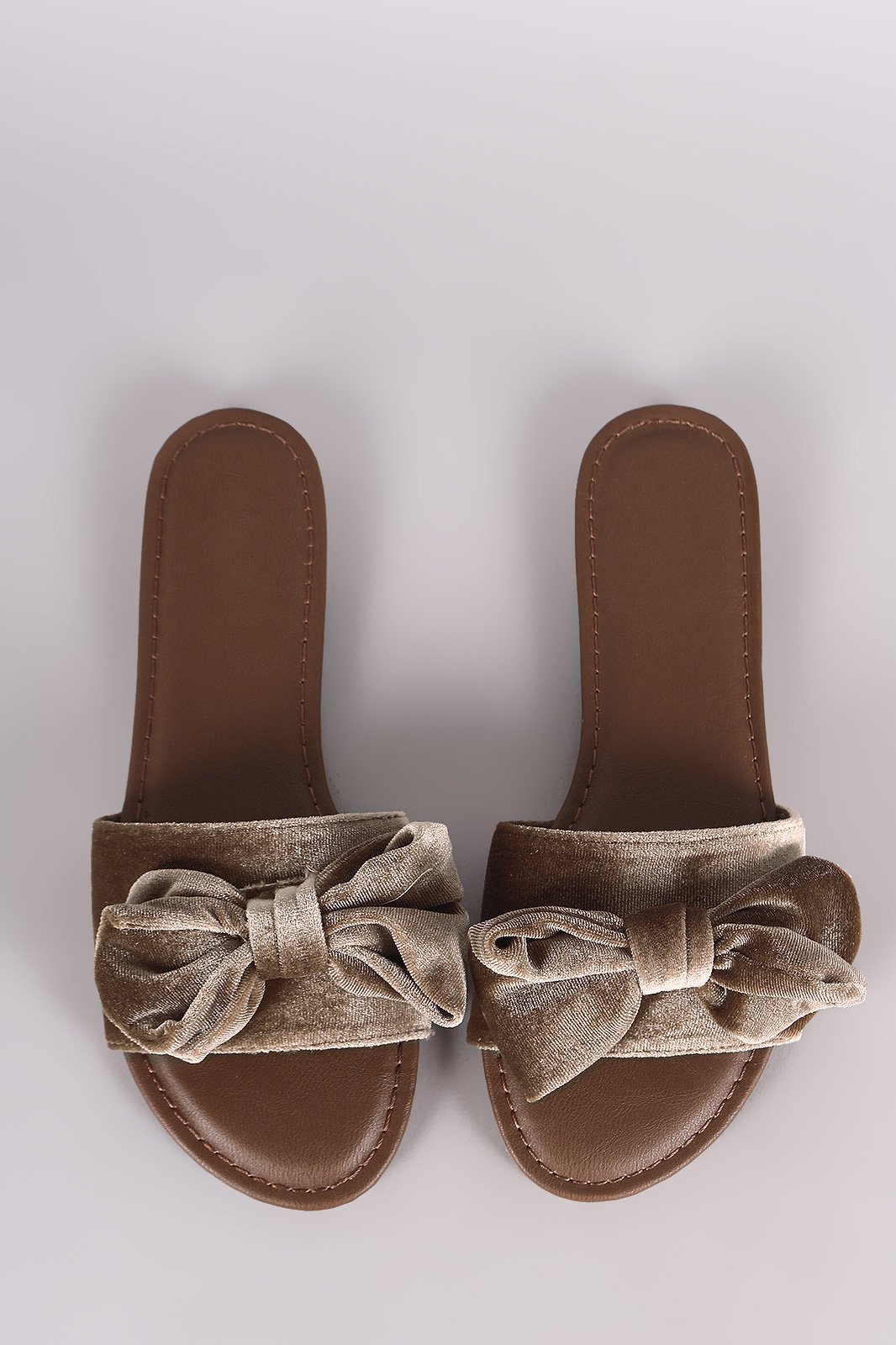 Bamboo Velvet Bow Open Toe Slide Sandal