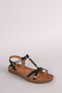 Bamboo Metallic Hardware T-Strap Open Toe Flat Sandal