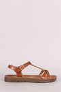 Bamboo Metallic Hardware T-Strap Open Toe Flat Sandal