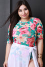 Blooming Floral Mesh Crew Neck Bodysuit