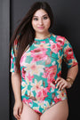 Blooming Floral Mesh Crew Neck Bodysuit