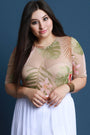 Tropical Floral Mesh Crew Neck Bodysuit